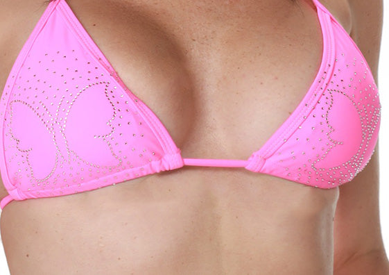 Hot pink butterfly rhinestone bikini