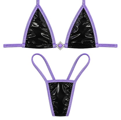 Purple pleather Diamond tiny g string