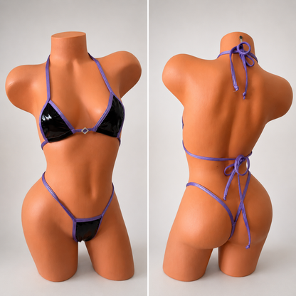 Purple pleather Diamond tiny g string