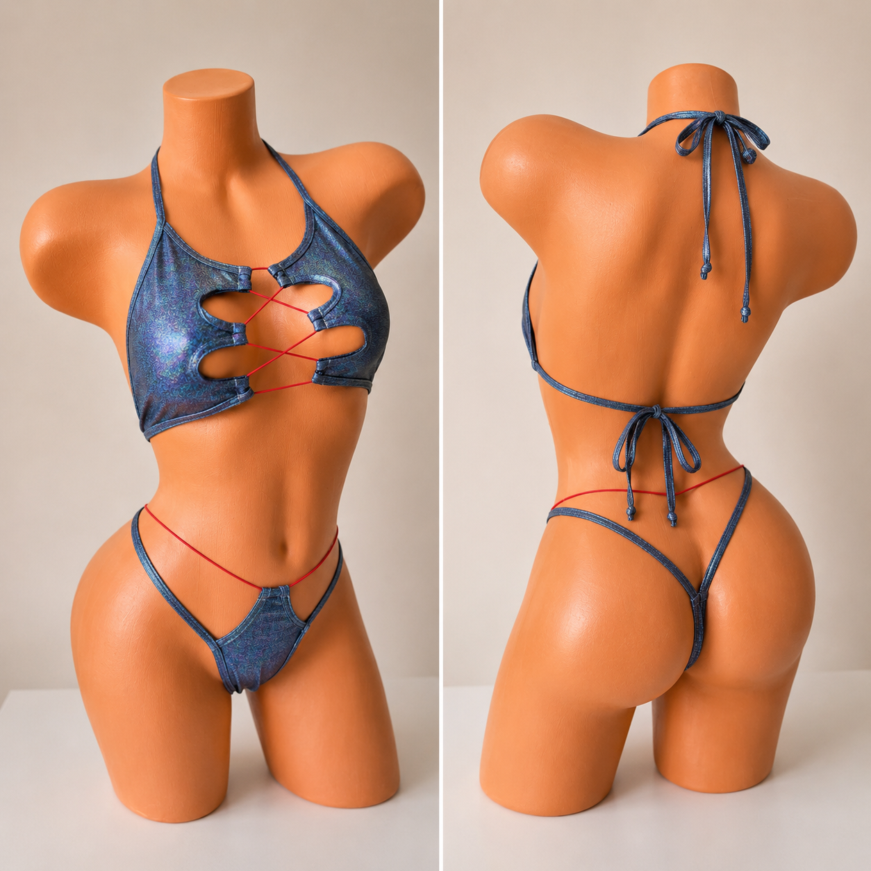 Jean cut out bikini