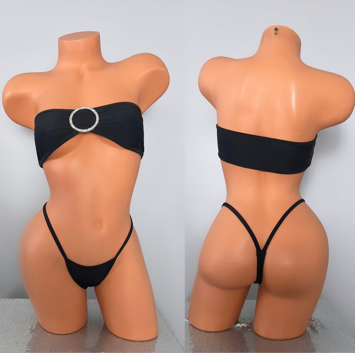 Black Rhinestone G string Bikini
