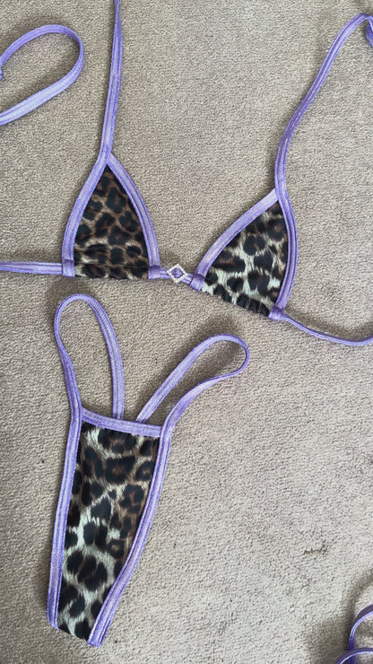 Purple leopard Diamond tiny g string