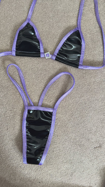Purple pleather Diamond tiny g string