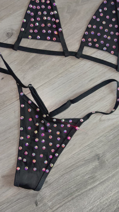 Rhinestone adjustable bikini black